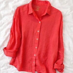 Lilly Pulitzer Stevey Relaxed Linen Button Down – XL – Mizner Red